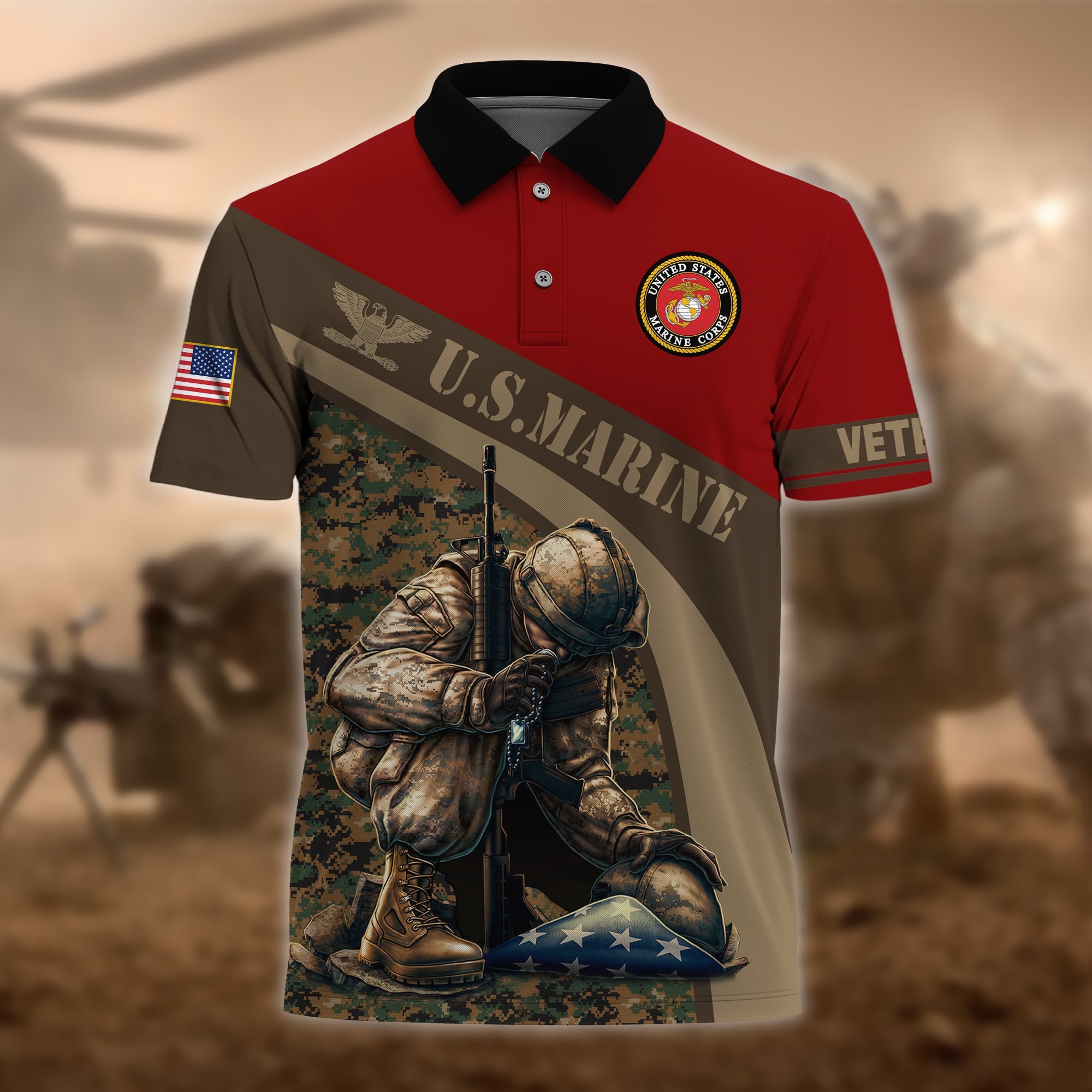 Premium U.S Multiple Service Veteran Polo Shirt