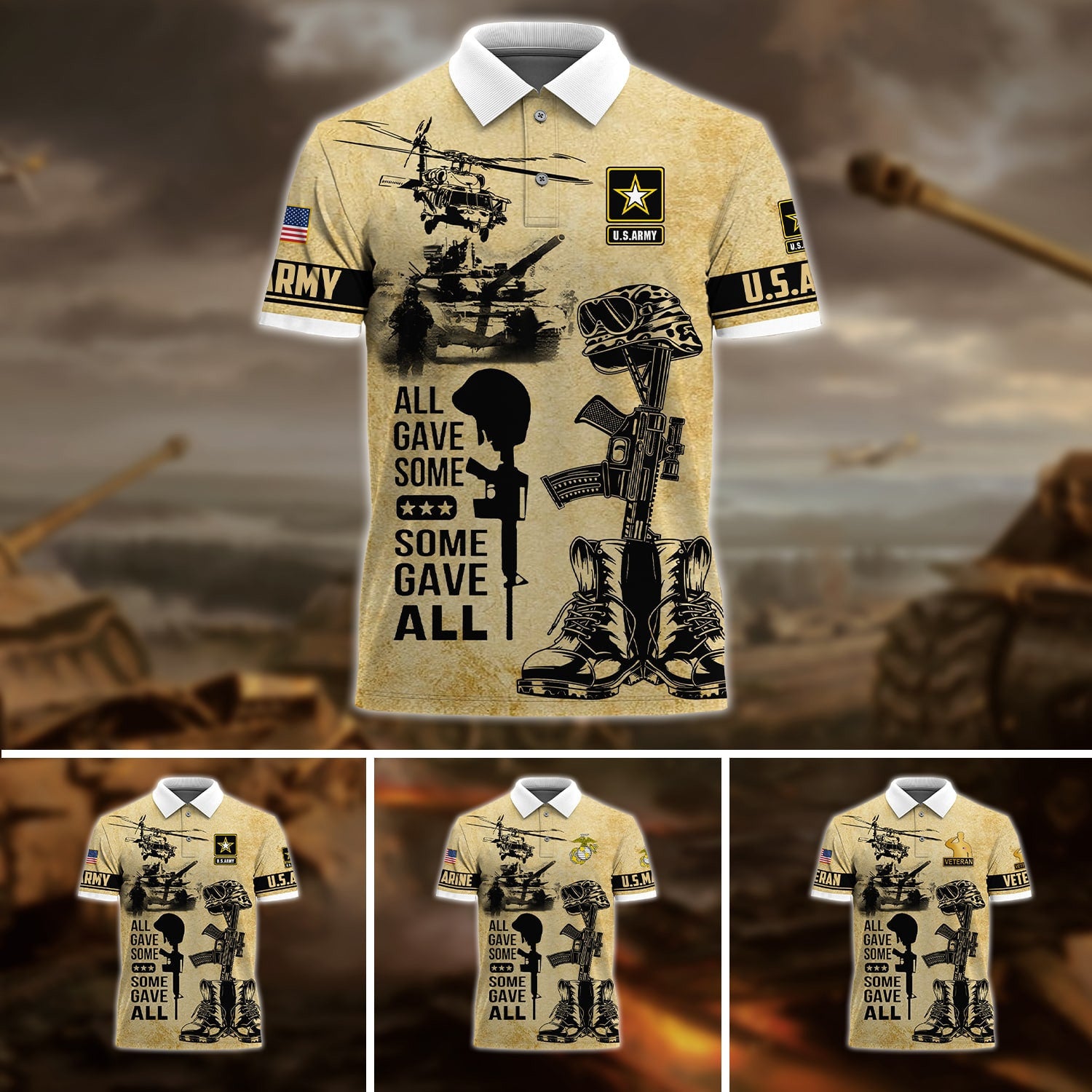 Premium U.S Multiple Service Veteran Polo Shirt