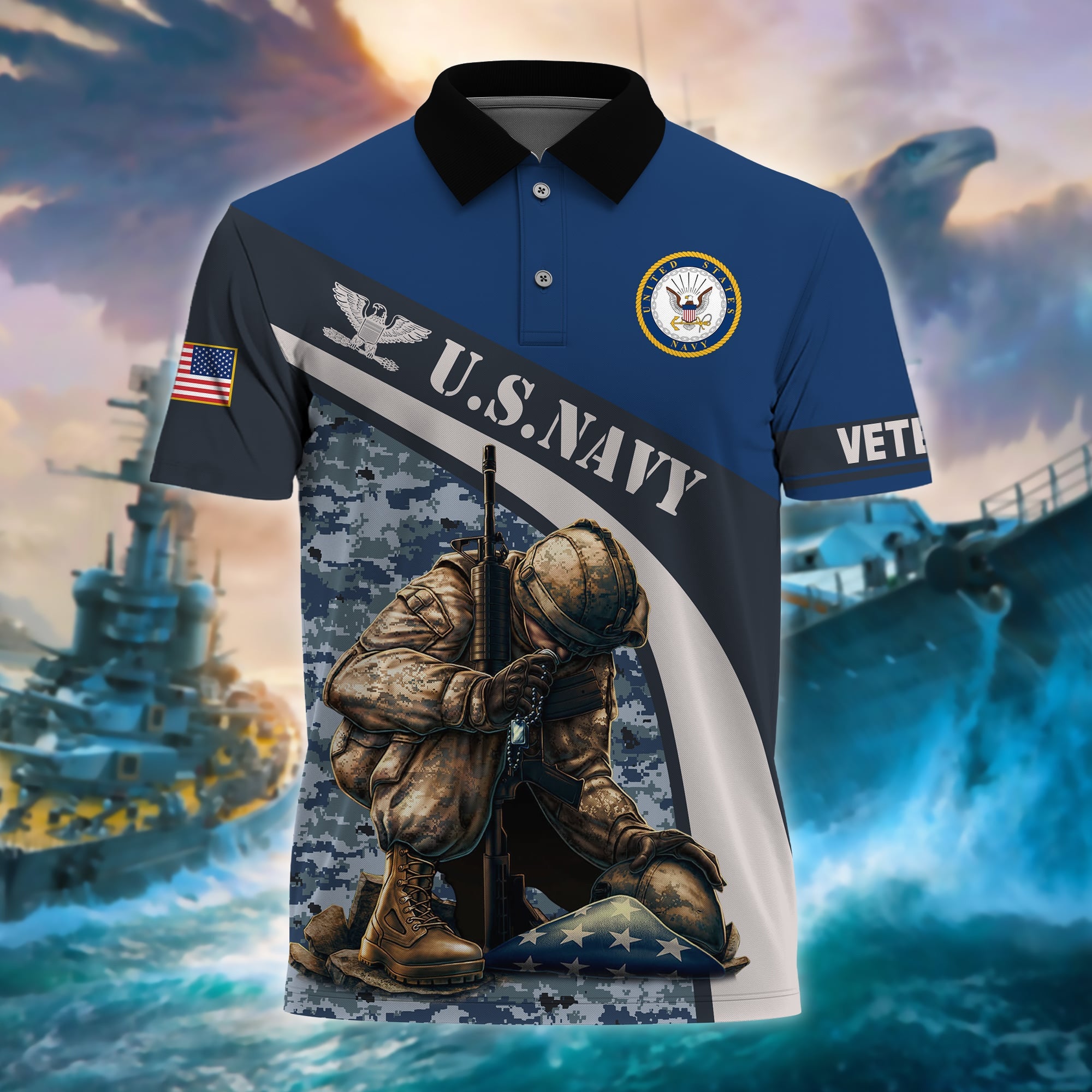 Premium U.S Multiple Service Veteran Polo Shirt