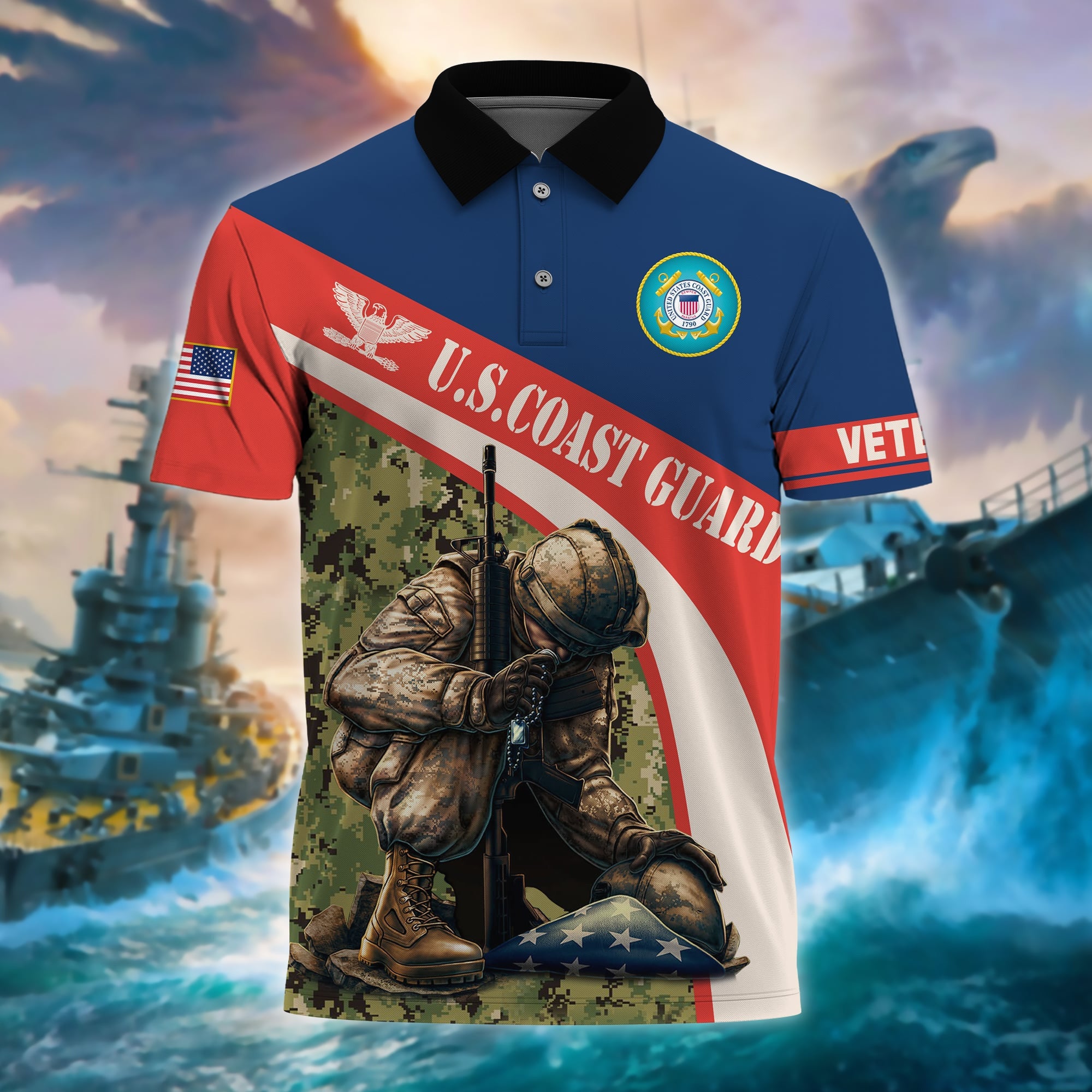 Premium U.S Multiple Service Veteran Polo Shirt