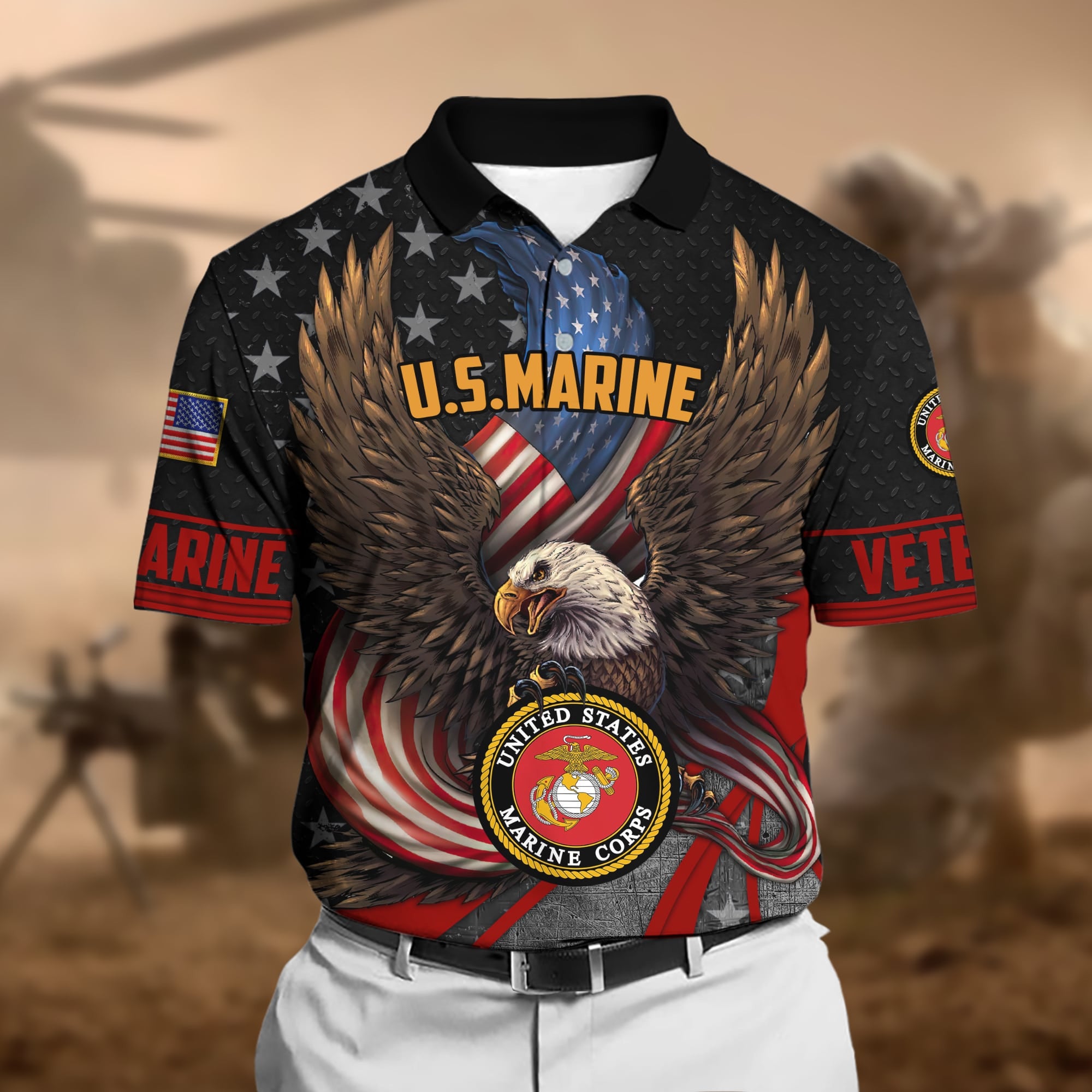 Premium U.S Multiple Service Veteran Polo Shirt