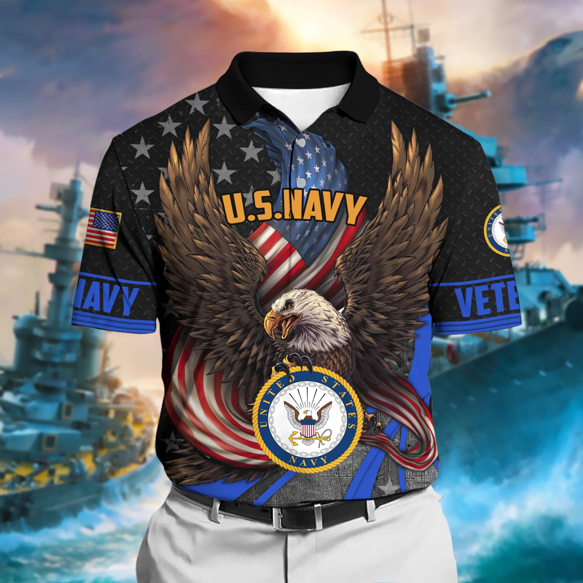 Premium U.S Multiple Service Veteran Polo Shirt