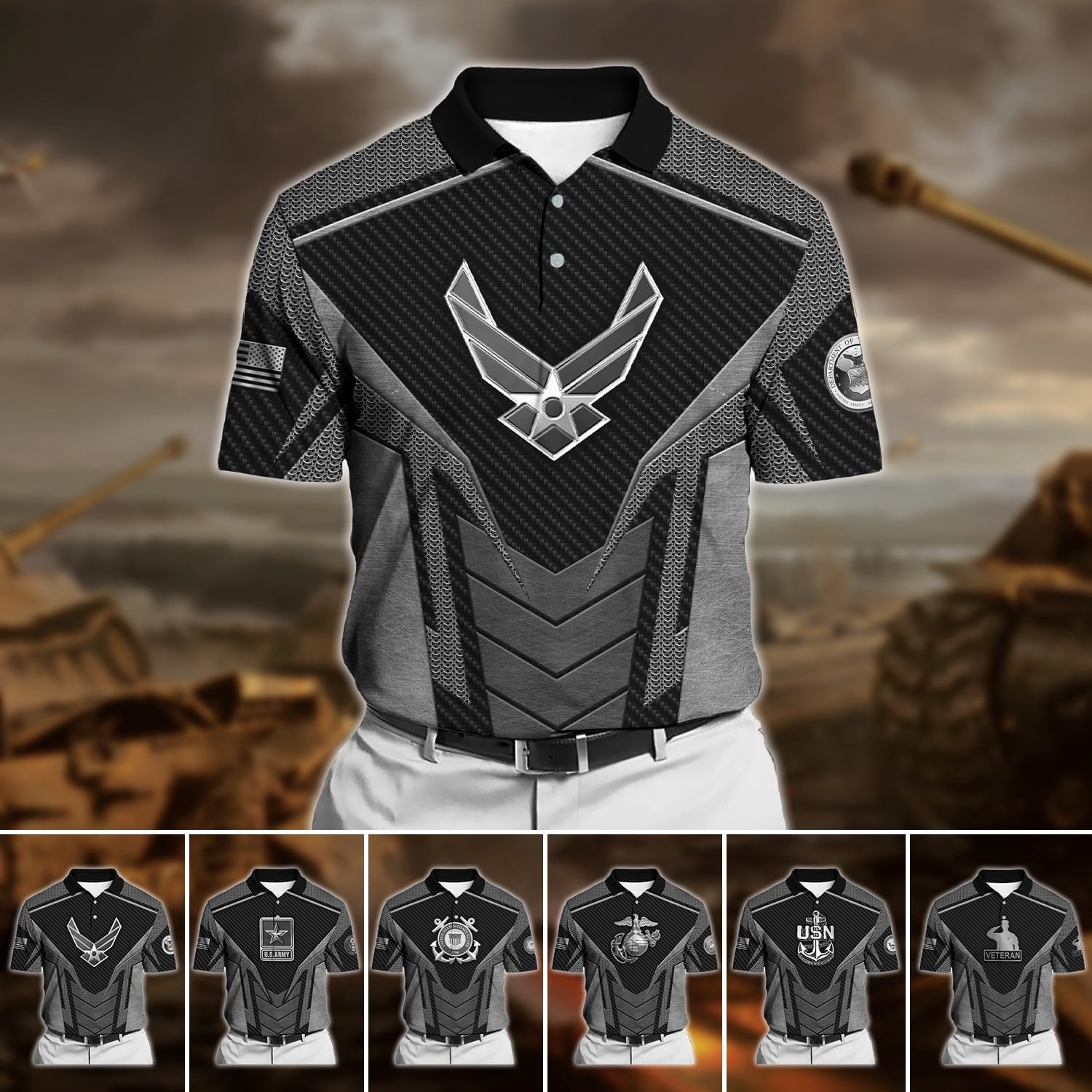 Premium U.S Multiple Service Veteran Polo Shirt
