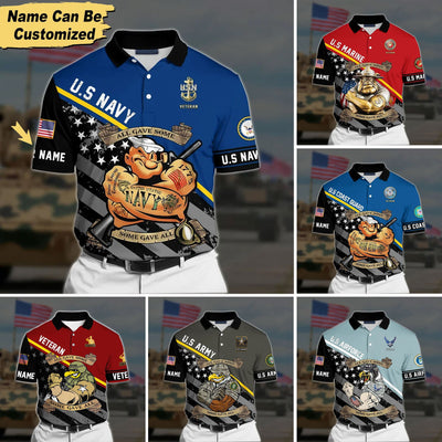 Premium Personalised U.S Multiple Service Veteran Polo Shirt