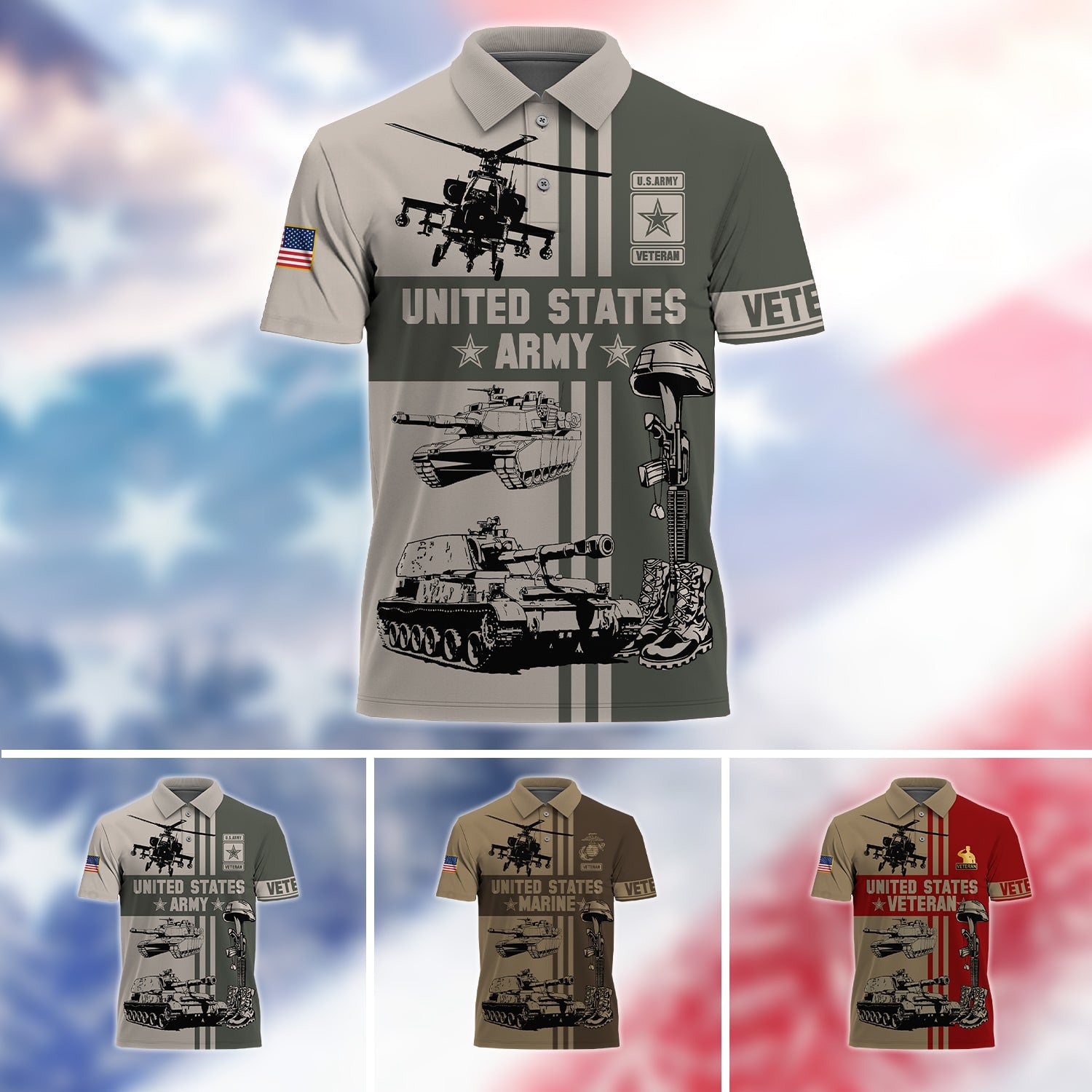 Premium U.S Multiple Service Veteran Polo Shirt