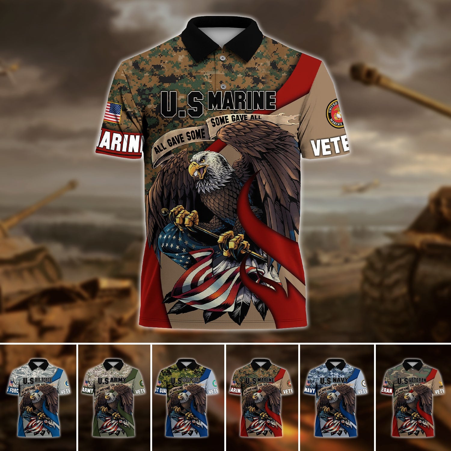 Premium U.S Multiple Service Veteran Polo Shirt