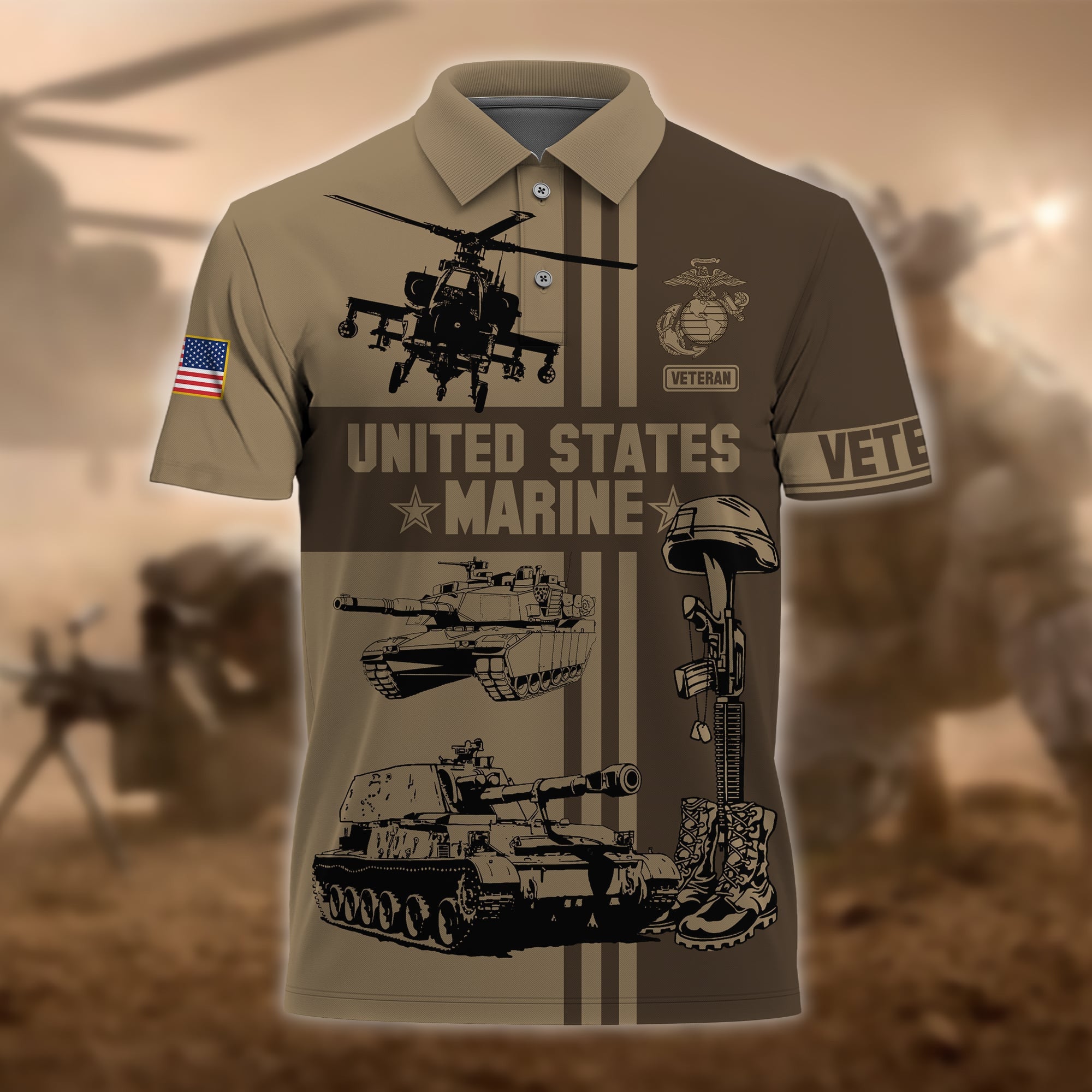 Premium U.S Multiple Service Veteran Polo Shirt