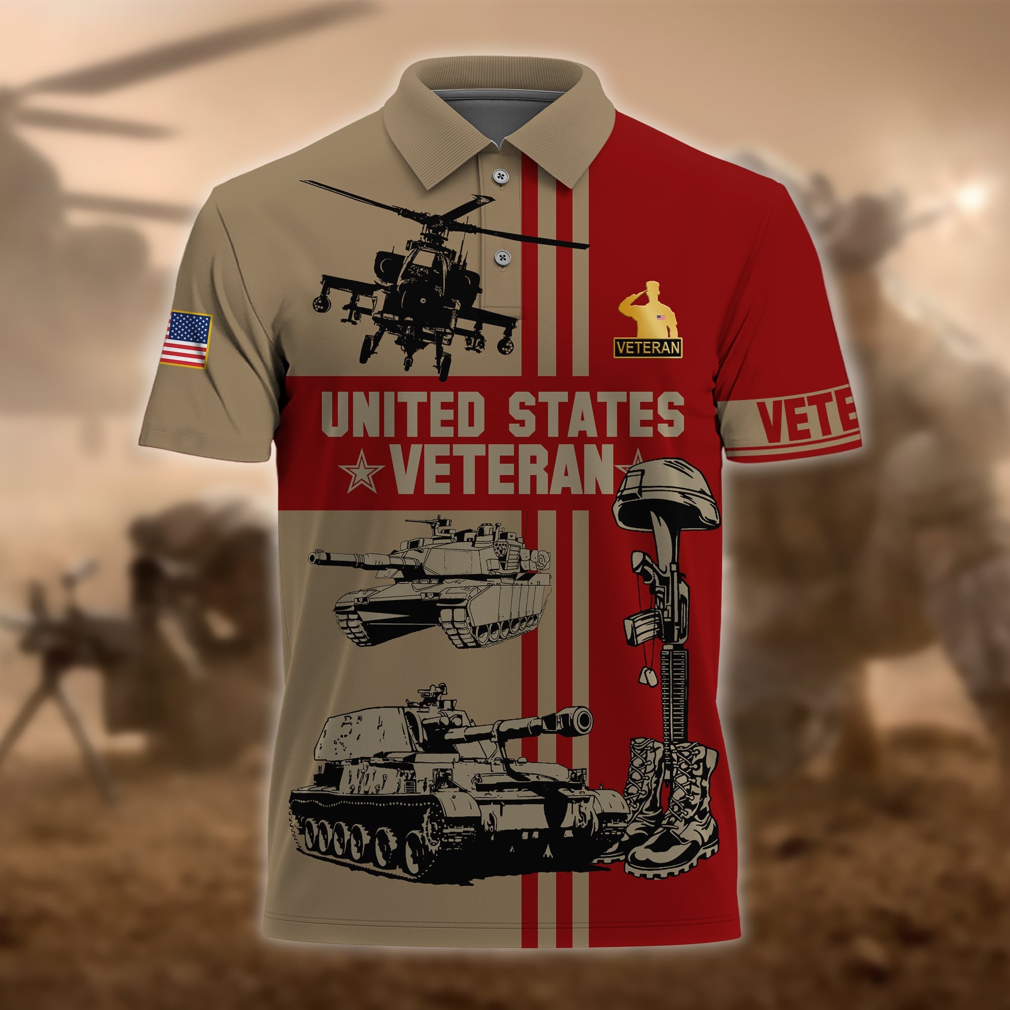 Premium U.S Multiple Service Veteran Polo Shirt