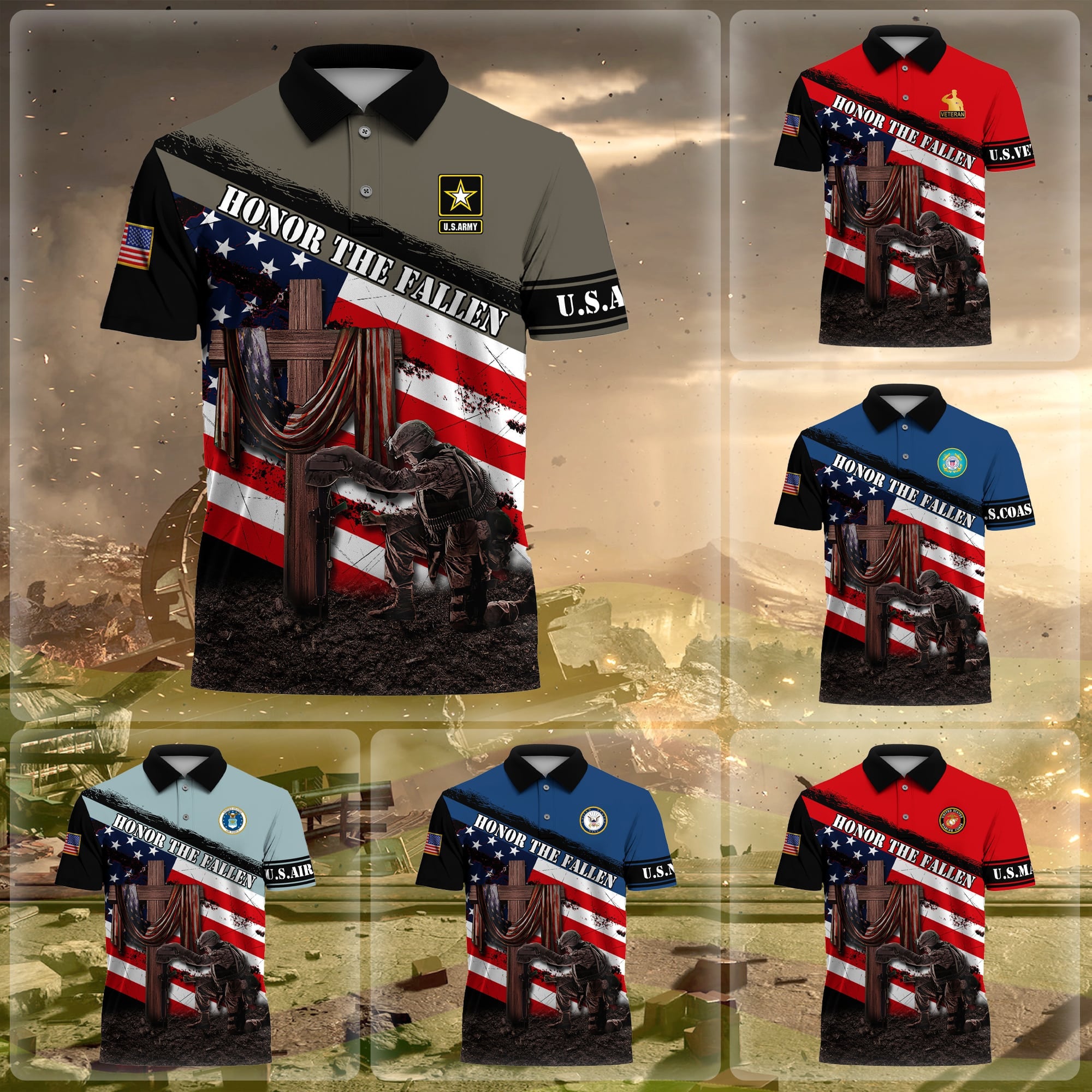 Premium U.S Multiple Service Veteran Polo Shirt