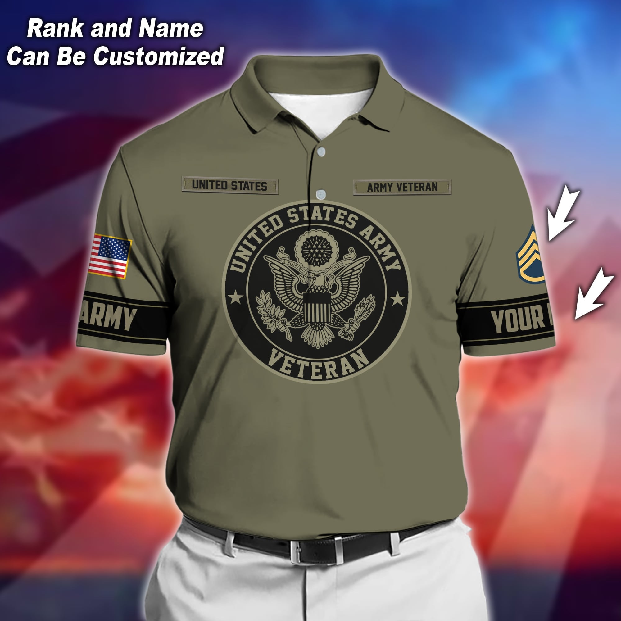 Premium Personalised U.S Multiple Service Veteran Polo Shirt
