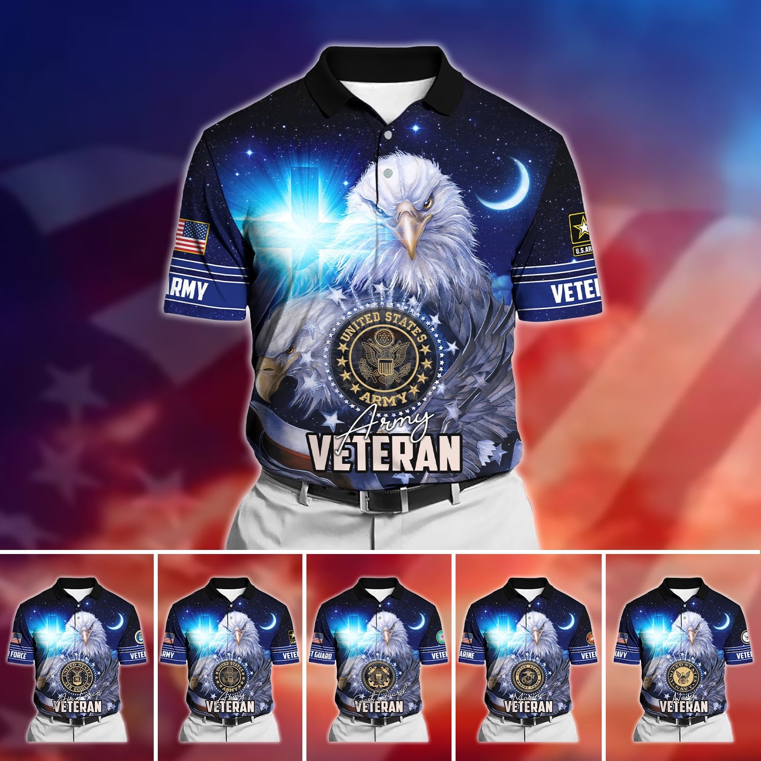 Premium U.S Multiple Service Veteran Polo Shirt