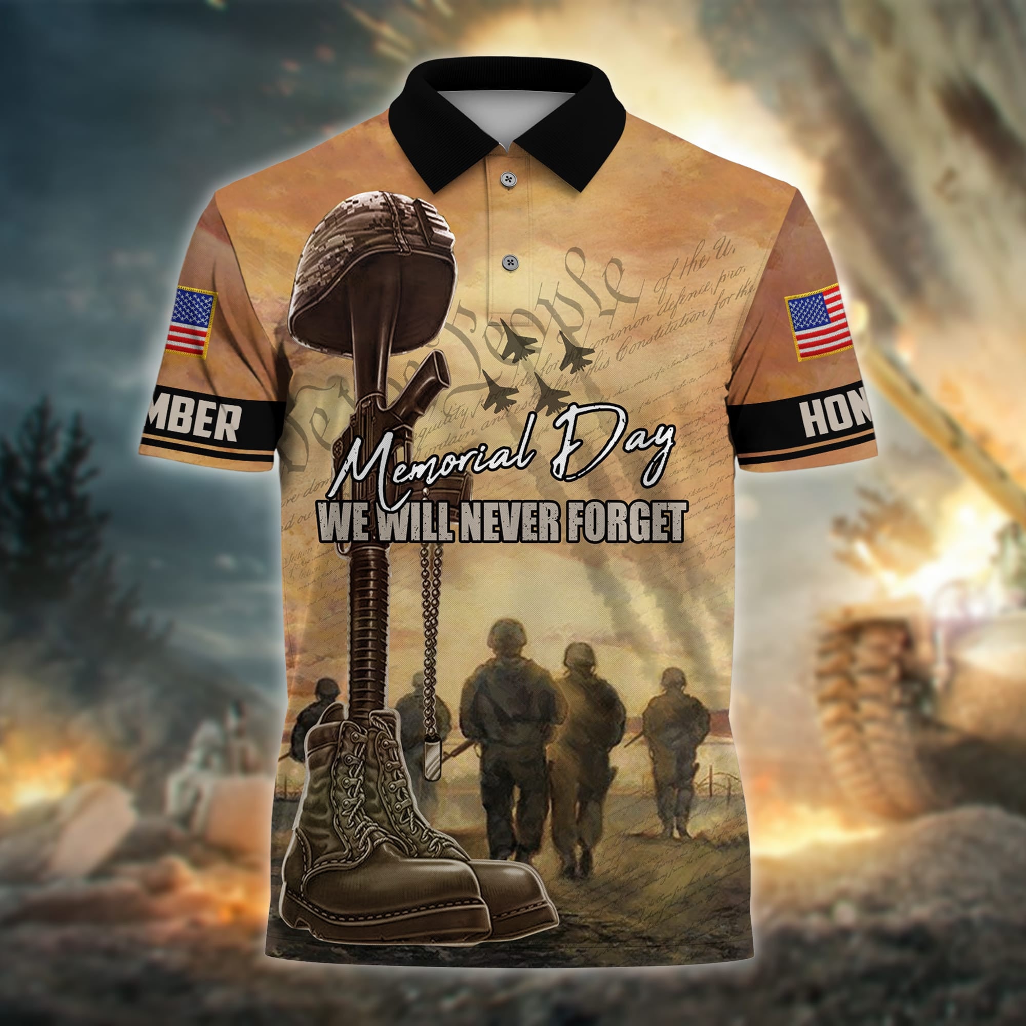 Premium Memorial Day We Will Never Forget Polo Shirt