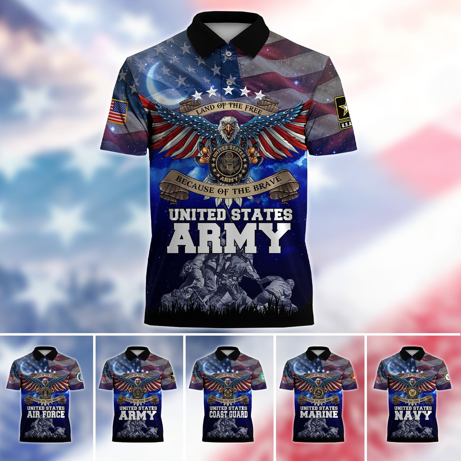 Premium U.S Multiple Service Veteran Polo Shirt