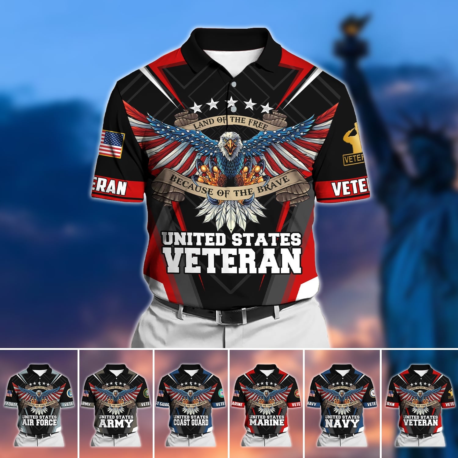Premium U.S Multiple Service Veteran Polo Shirt