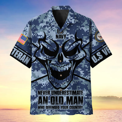 Never Underestimate An Old Man Skull US Veteran Multiservice Hawaii Shirt