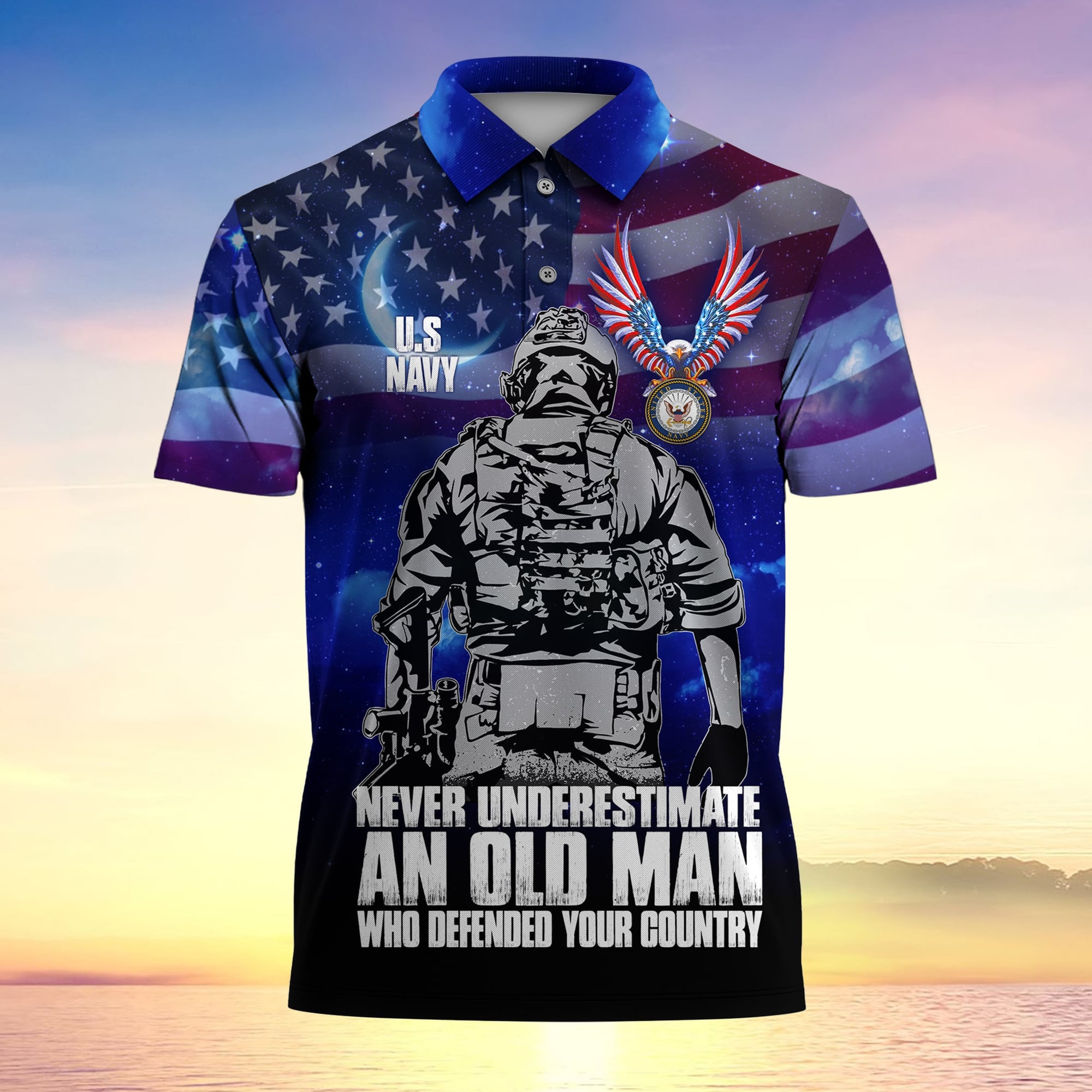 Never Underestimate An Old Man Who Defended Your Country Multiservice Polo -2