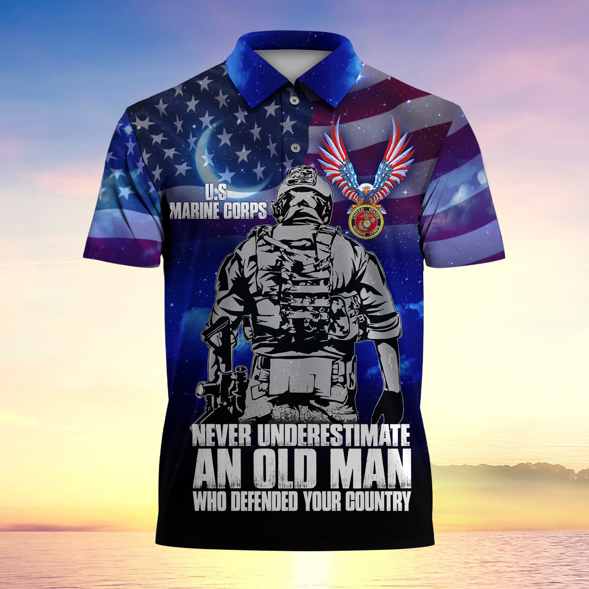 Never Underestimate An Old Man Who Defended Your Country Multiservice Polo -2