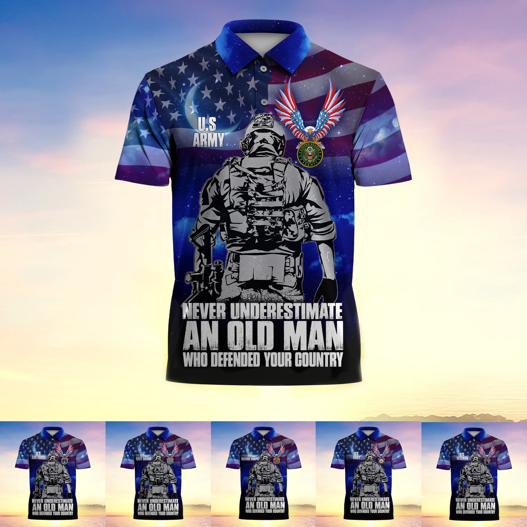Never Underestimate An Old Man Who Defended Your Country Multiservice Polo -2