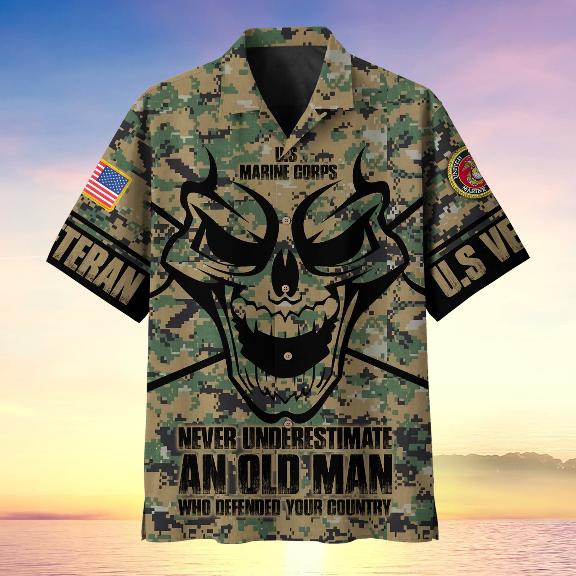 Never Underestimate An Old Man Skull US Veteran Multiservice Hawaii Shirt