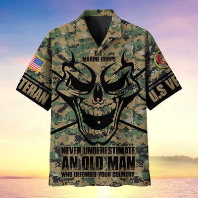 Never Underestimate An Old Man Skull US Veteran Multiservice Hawaii Shirt