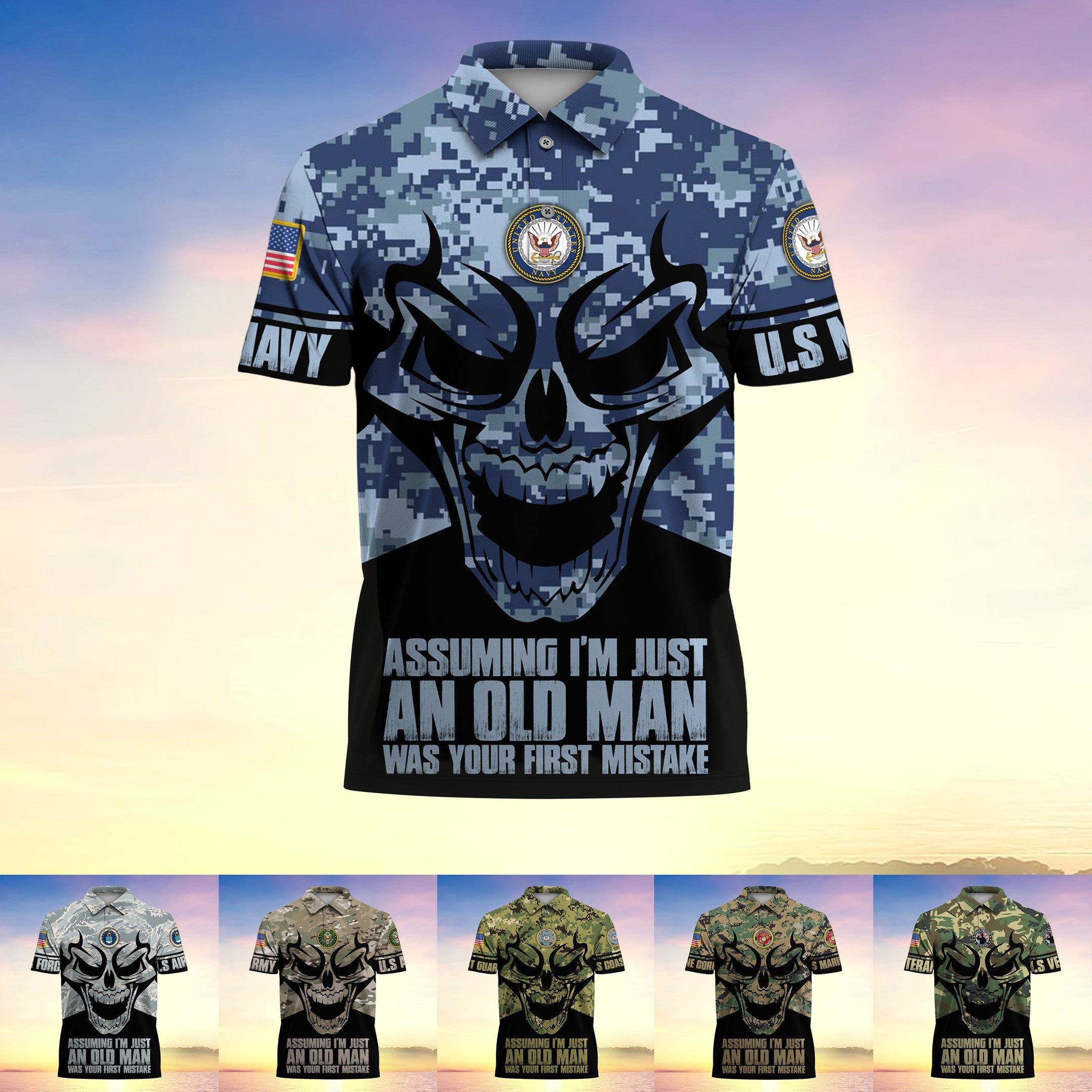 Assuming I'm Just An Old Man Was Your First Mistake US Veteran MultiService Polo Shirt