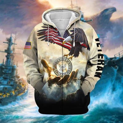 Premium God Bless US Veteran Zip Hoodie