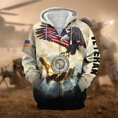 Premium God Bless US Veteran Zip Hoodie