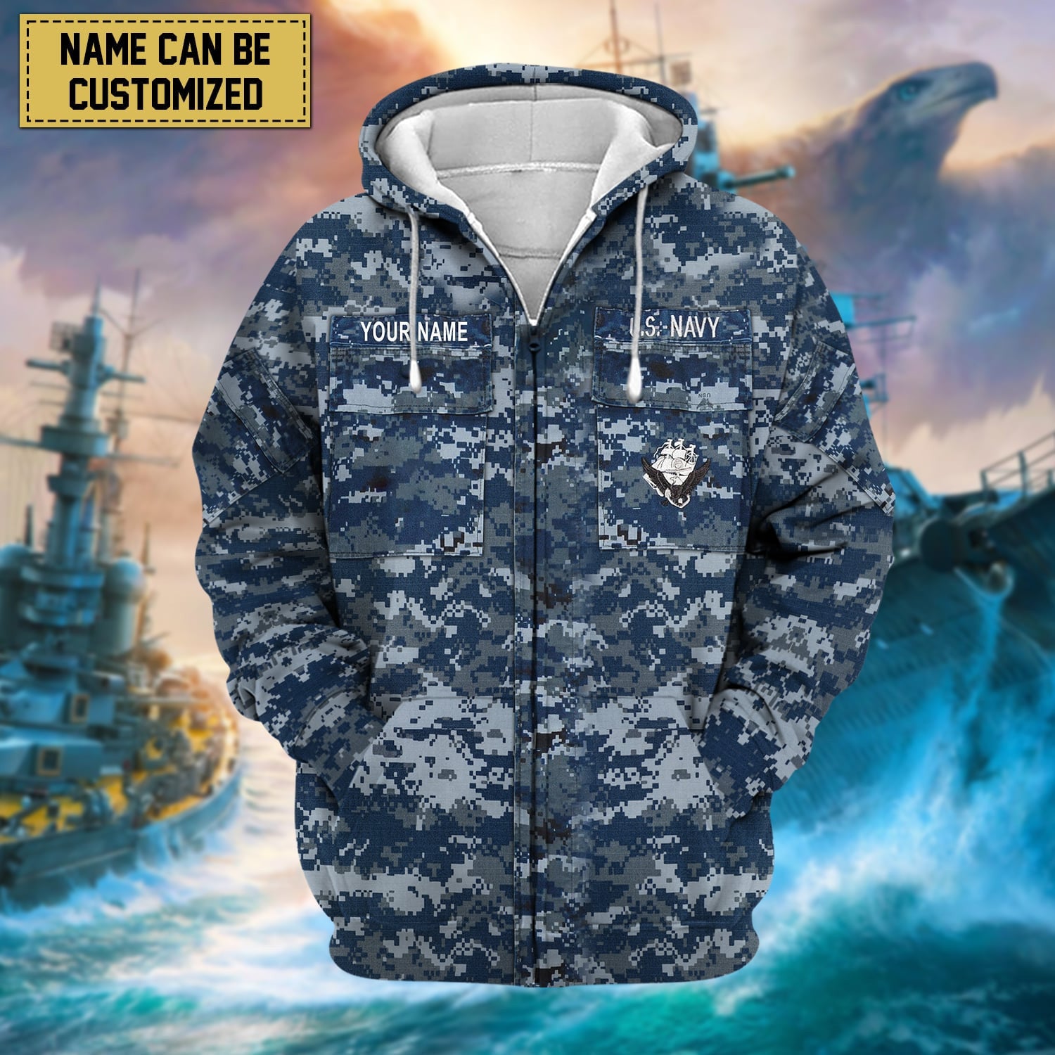 Premium Personalised US Veteran Zip Hoodie