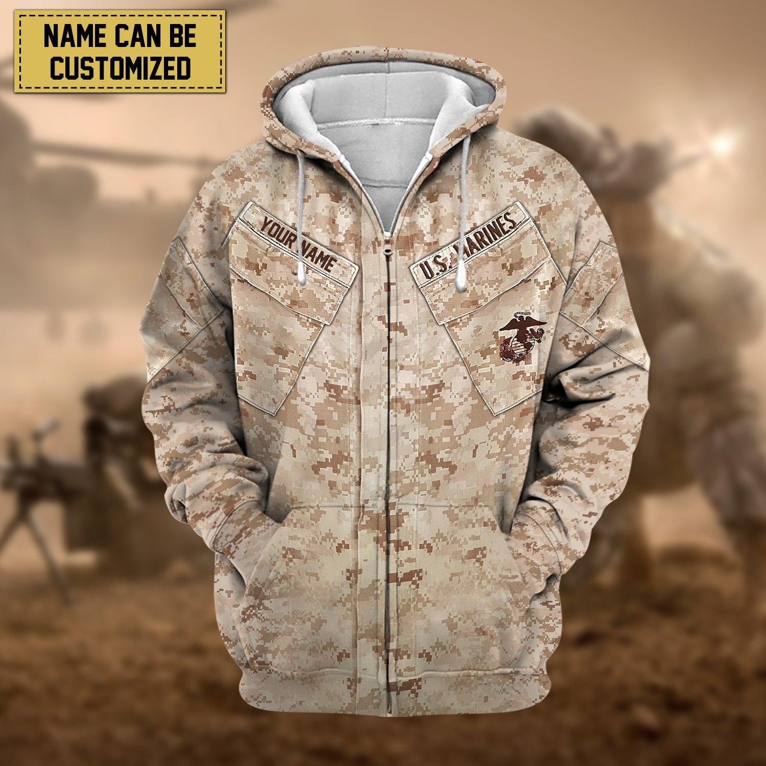 Premium Personalised US Veteran Zip Hoodie