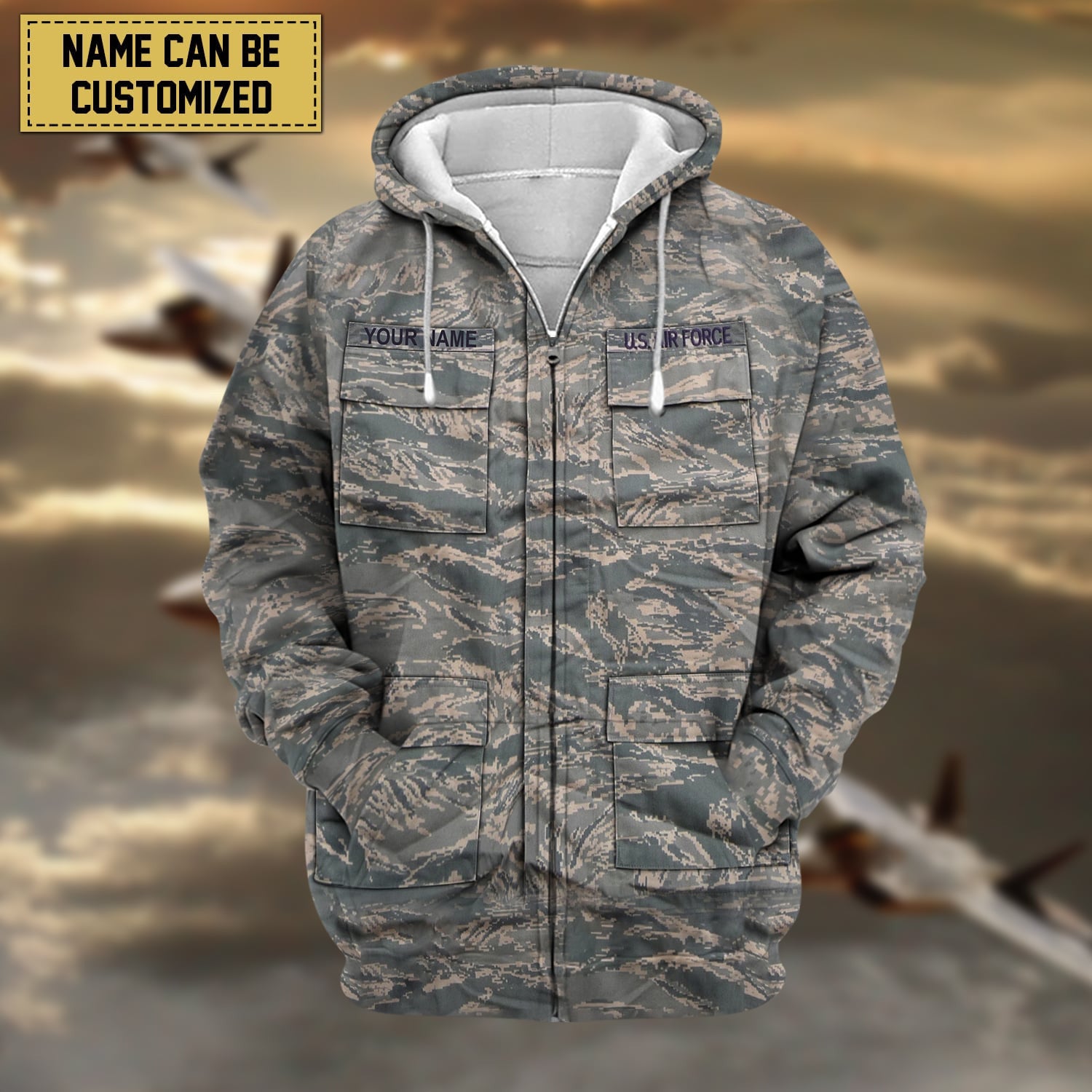Premium Personalised US Veteran Zip Hoodie