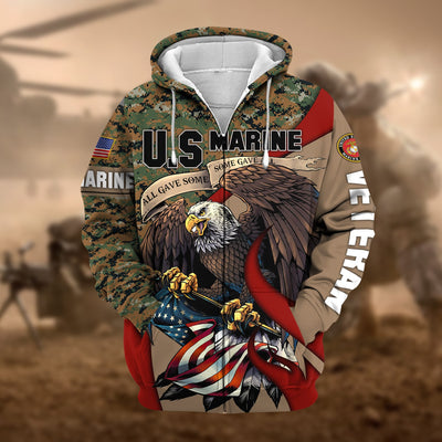 Premium Camo Soldiers Multiservice US Veteran Zip Hoodie