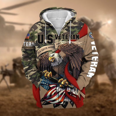 Premium Camo Soldiers Multiservice US Veteran Zip Hoodie