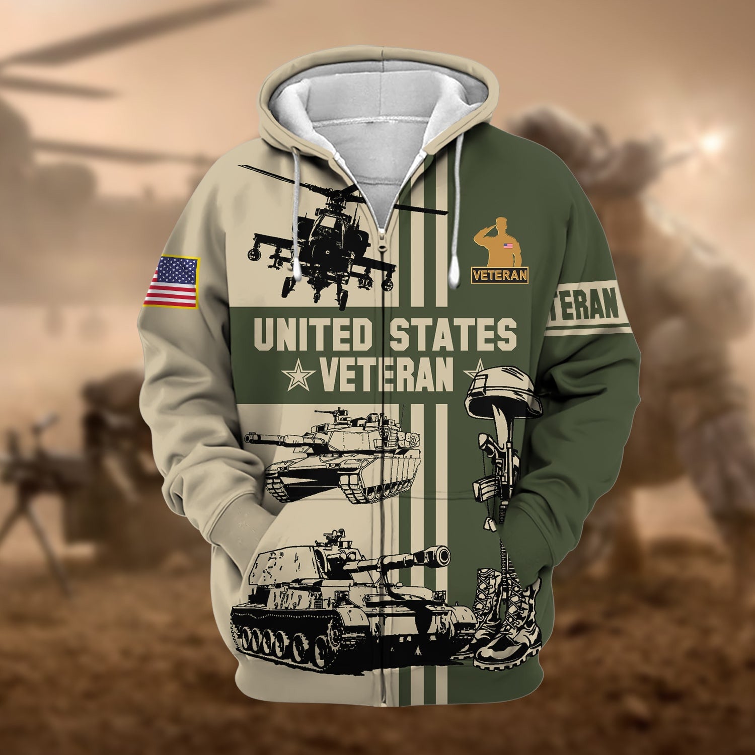 Premium US Veteran Zip Hoodie