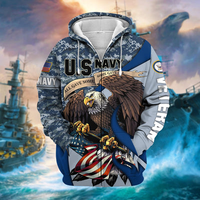 Premium Camo Soldiers Multiservice US Veteran Zip Hoodie