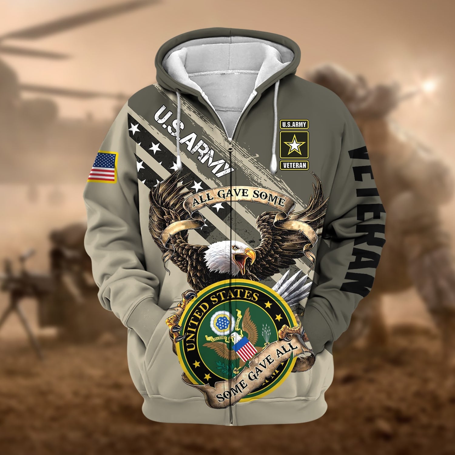 Premium Proudly Served Multiservice US Veteran Zip Hoodie