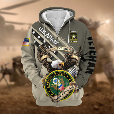 Premium Proudly Served Multiservice US Veteran Zip Hoodie