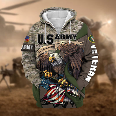 Premium Camo Soldiers Multiservice US Veteran Zip Hoodie