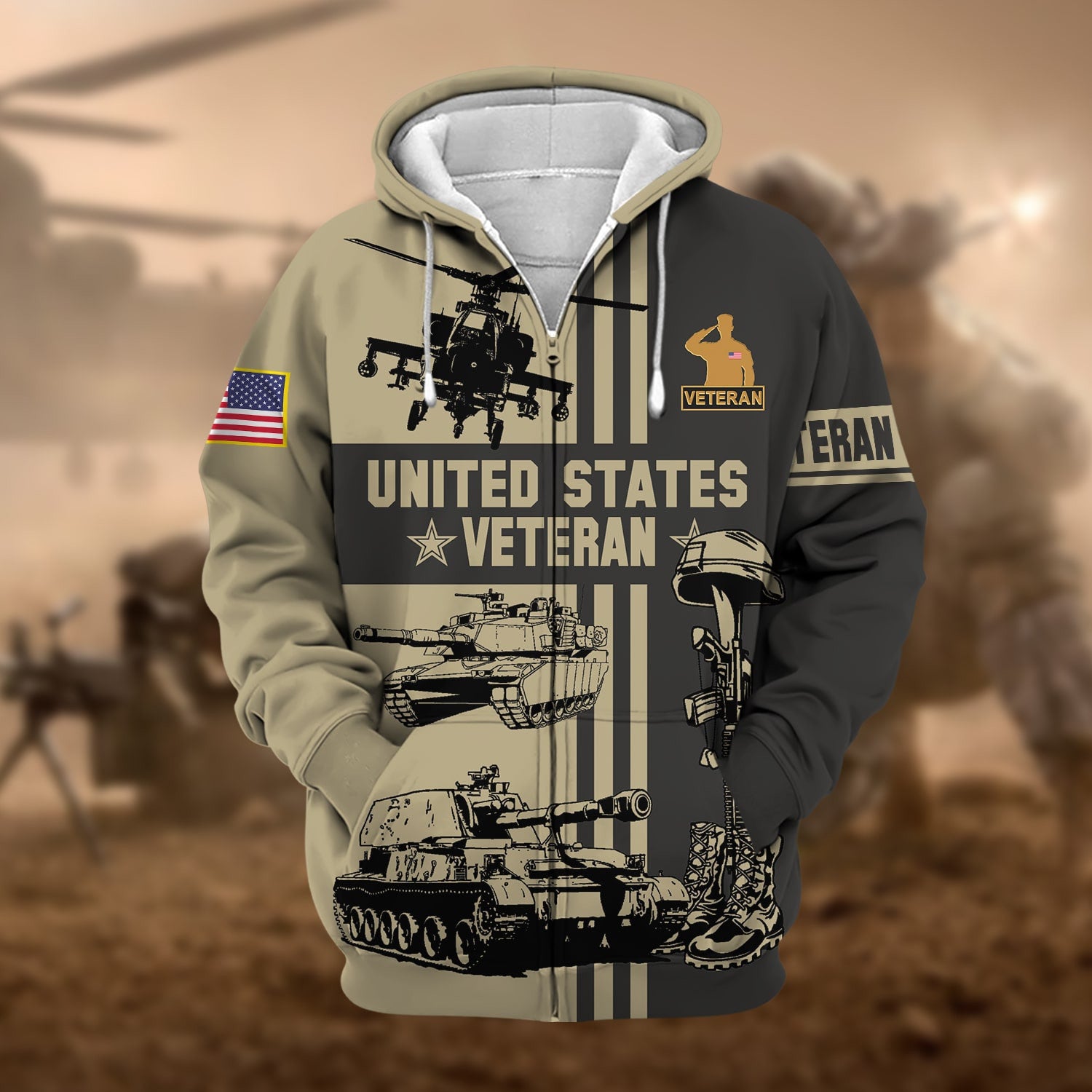 Premium US Veteran Zip Hoodie