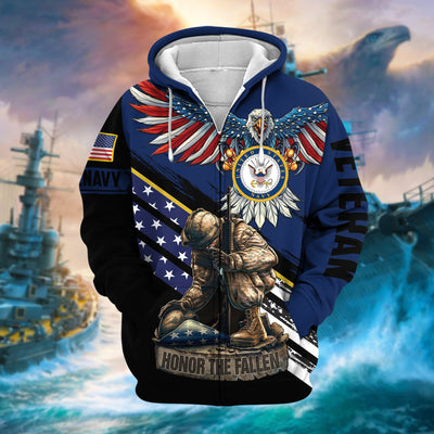 Premium Honor The Fallen US Veteran Zip Hoodie