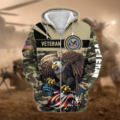 Premium Camo Soldiers Multiservice US Veteran Zip Hoodie