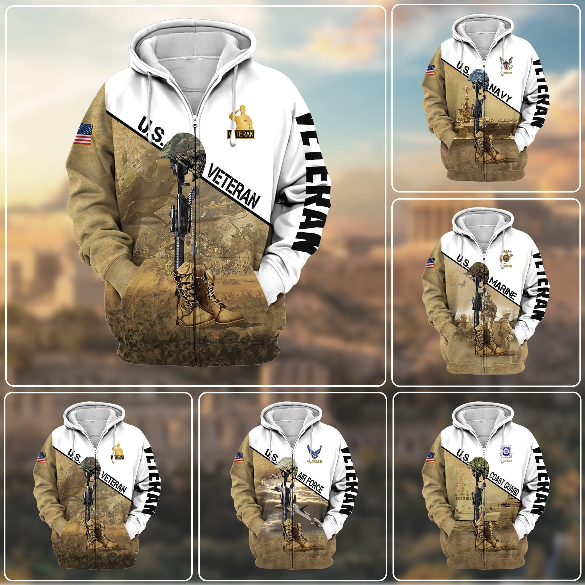 Premium US Veteran Zip Hoodie
