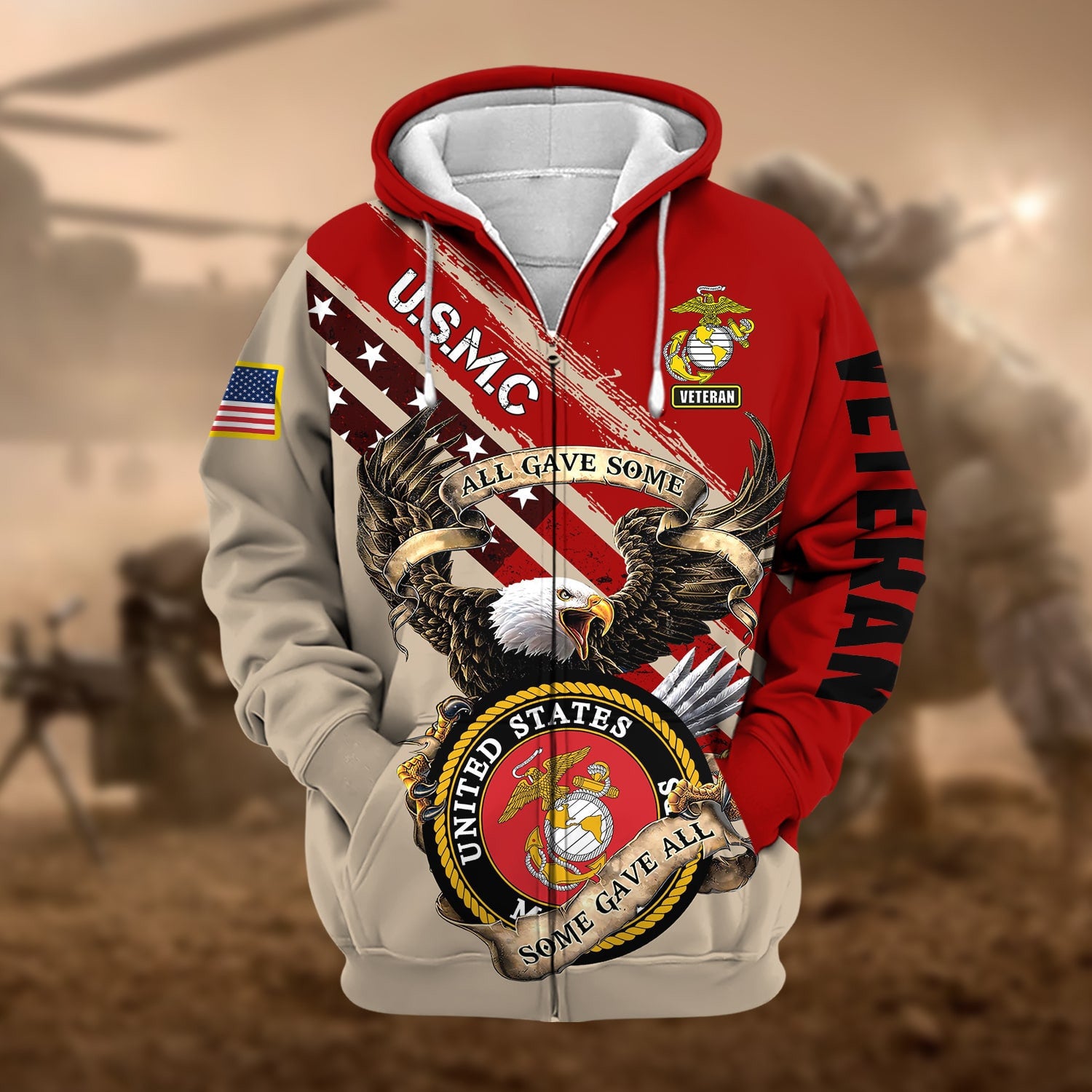 Premium Proudly Served Multiservice US Veteran Zip Hoodie