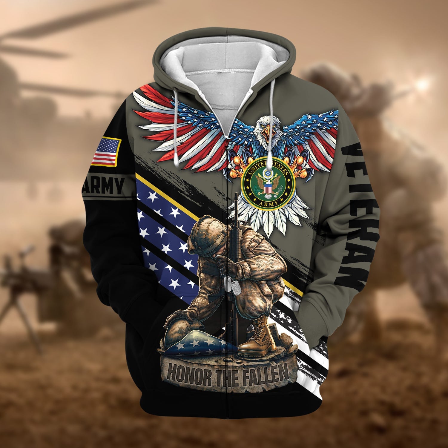 Premium Honor The Fallen US Veteran Zip Hoodie