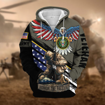 Premium Honor The Fallen US Veteran Zip Hoodie