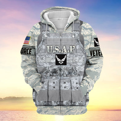 Unique Camo Soldiers Multiservice US Veteran Zip Hoodie