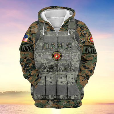 Unique Camo Soldiers Multiservice US Veteran Zip Hoodie