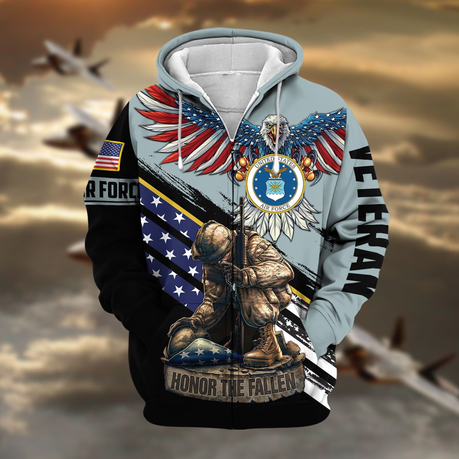 Premium Honor The Fallen US Veteran Zip Hoodie