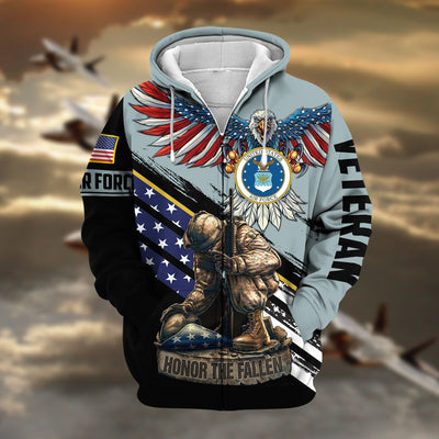 Premium Honor The Fallen US Veteran Zip Hoodie