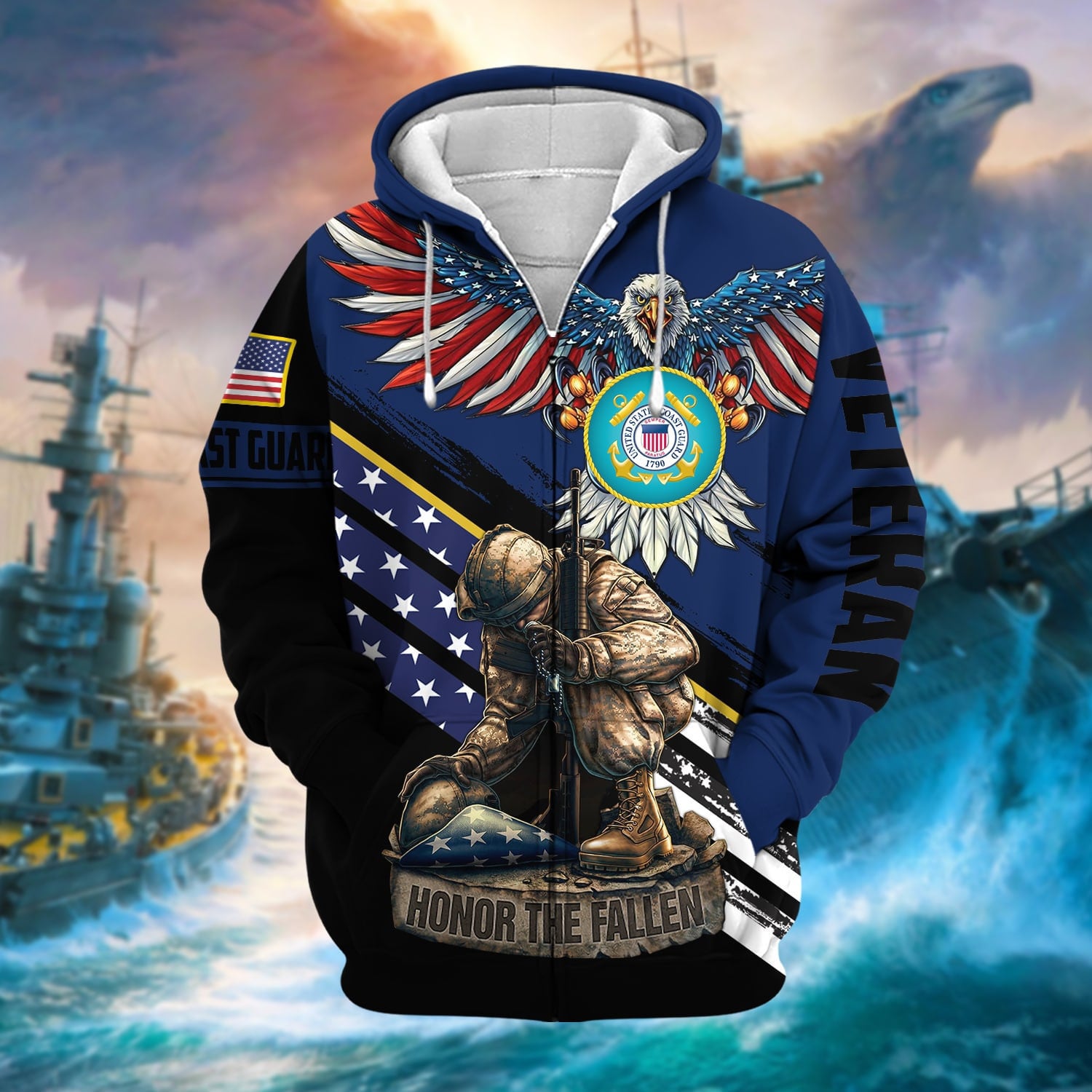 Premium Honor The Fallen US Veteran Zip Hoodie