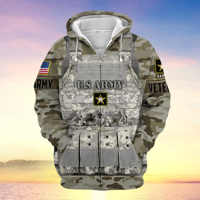 Unique Camo Soldiers Multiservice US Veteran Zip Hoodie